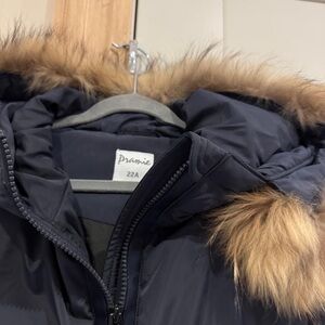 Women's Navy Jacket with Faux Fur Trim